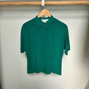 Michelle Stuart | Green Botton up Shirt Woman, Sz S/4 Petite, 100% silk